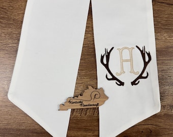 Antler with Monogrammed Lined Initial Wreath Sash | SHIPS FAST | Best Seller | Door Hanger | Romanesque | Reindeer | Buck | Hunting