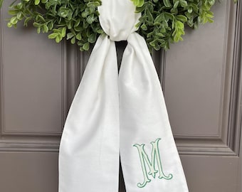 Monogrammed Initial Wreath Sash | Embroidered Initial Door Decor | Southern Home Accent | Lined Fishtail Font