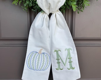 Botanical Pumpkin with Monogrammed Initial Wreath Sash