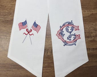 Flags and Vine Monogram Initial Wreath Sash | Memorial Day | July 4th | Red White & Blue | USA American | Summer | Patriotic