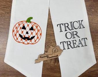 Jack o Lantern Pumpkin Wreath Sash | Trick or Treat | Front Door Hanger Decor | Wreath Bow Tie for Autumn | Happy Halloween October