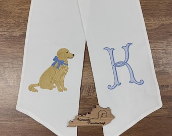 Golden Retriever Wreath Sash | Front Door Decor to Celebrate Your Pet Dog | Monogrammed Initial Included