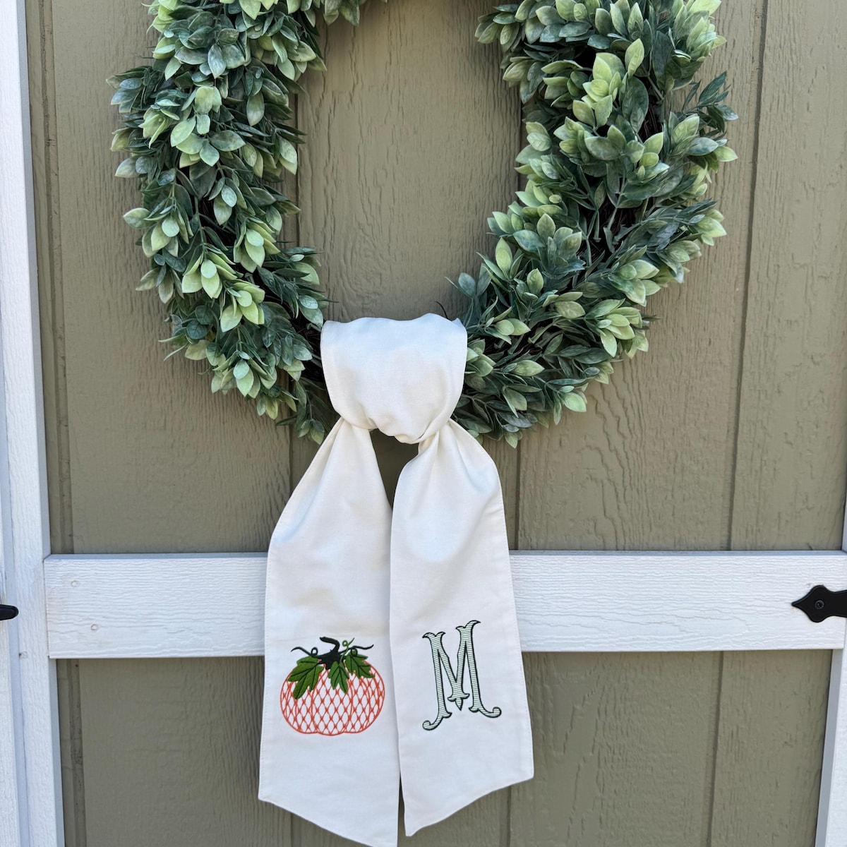 Pumpkin Monogram Initial Wreath Sash