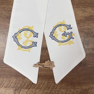 Two Side Vintage Vine Monogram Wreath Sash | Personalized Initial | Wedding Gift | Embroidered Door Sash | Basket Bow | French Double Door