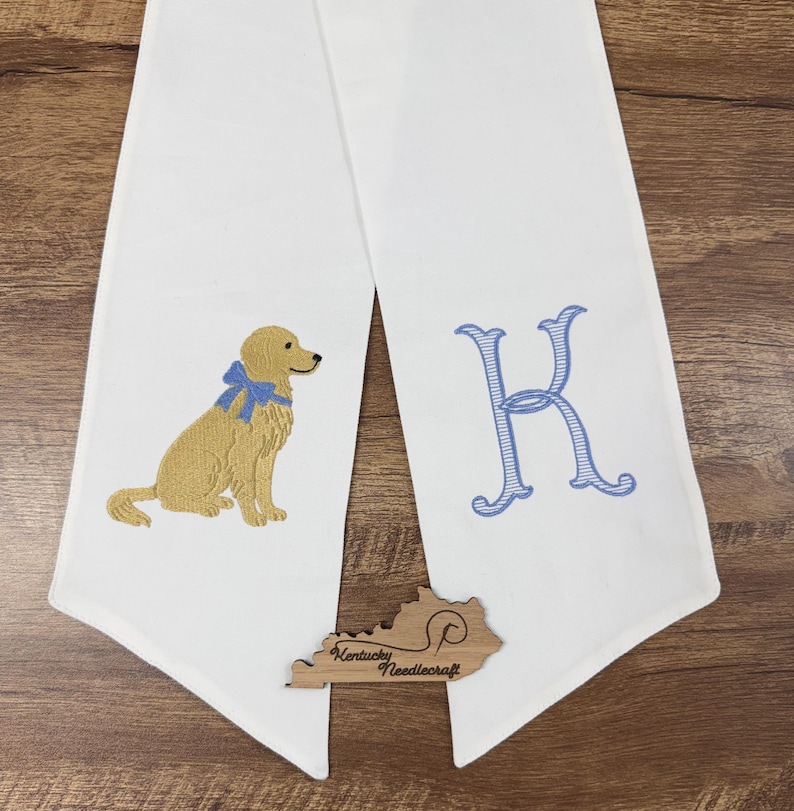 Golden Retriever with Bow Wreath Sash | Front Door Decor to Celebrate Your Pet Dog | Monogrammed Initial Included