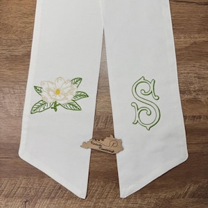 Magnolia Initial Wreath Sash | Summer | Southern Home Accent | Personalized Door Decor | Embroidered Gift Mom Bridesmaid Sister | Floral