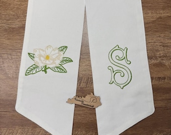 Magnolia Initial Wreath Sash | Summer | Southern Home Accent | Personalized Door Decor | Embroidered Gift Mom Bridesmaid Sister | Floral