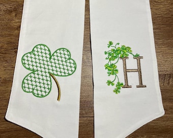 St. Patrick&#39;s Day Shamrock Initial Letter Wreath Sash | Embroidered Clover Bow | Lucky Decor | Monogram Gift | Irish Home Accent | March