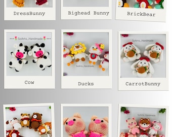 Gehäkelte handgemachte Tier Ente,Hasen,Kuh,Bär,Tiger,Hund,Schwein,Schaf,Amigurumi,Stofftier,Schlüsselanhänger