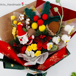 Christmas flower bouquet,Crochet flower, Crochet Santa/Pinenut/ Rose/ Daisy/Crochet Poinsettia, Christmas gift/Gift for her