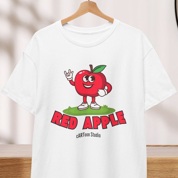Retro Apple Tshirt with Funny Design, Cartoon Tee Shirt Oversized Unisex, Cute Children and mother gift, Shirt dress bed or cooking shirt