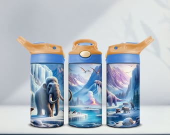 Ice Age 12oz Kids Flip Top Sippy Cup Tumbler Wrap, 12oz Straight Tumbler Sublimation PNG, Childrens Ice Age Tumbler Wrap Design PNG