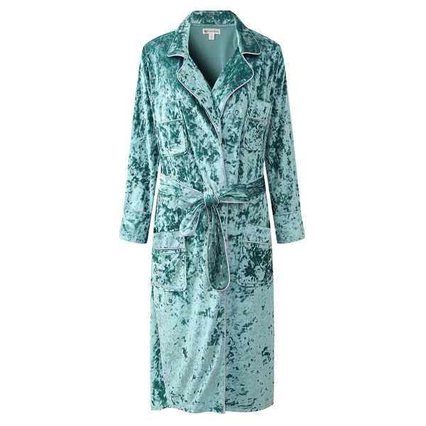 Women's Long Velvet Robe Soft Warm Bathrobe Comfy Robe Sleepwear Nightgown