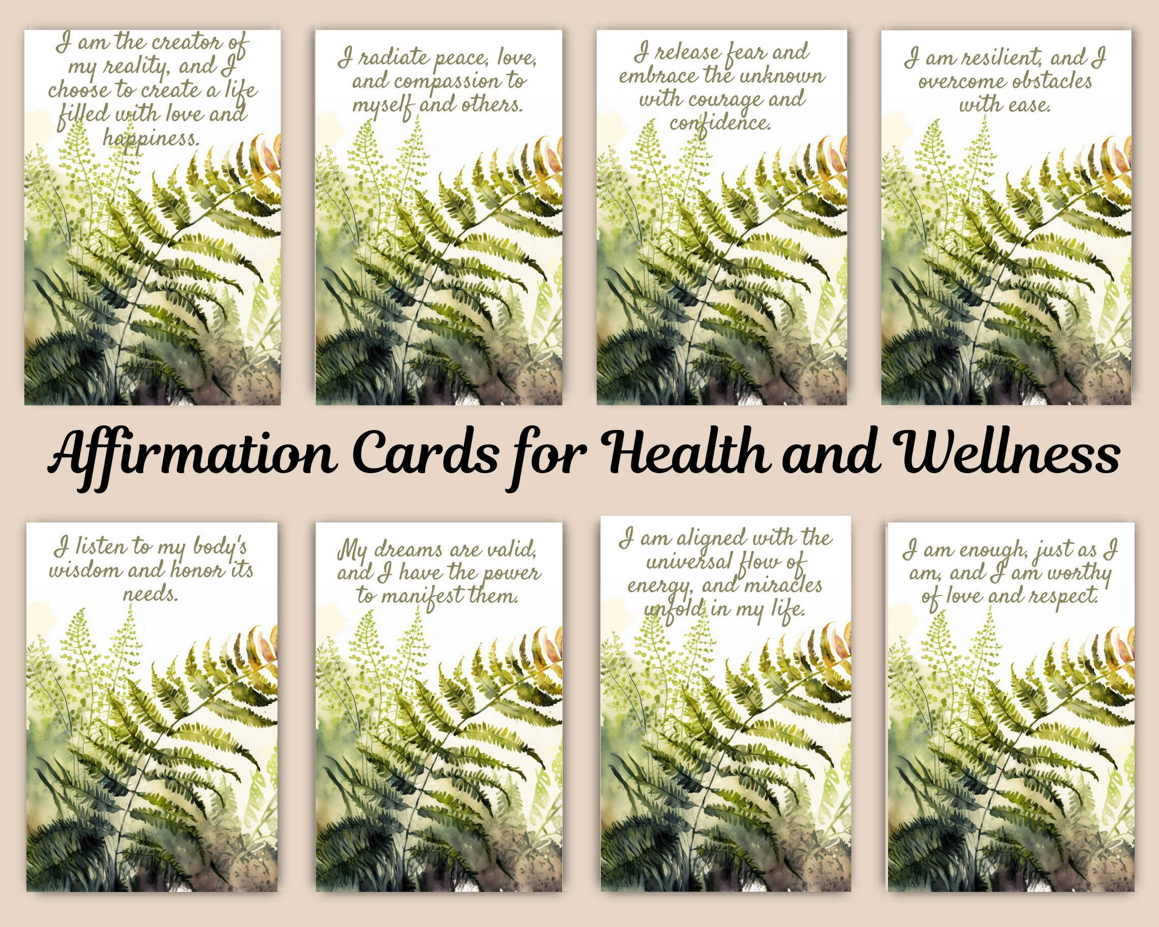 Printable Health and Wellness Affirmations, Positive Affirmation Cards ...