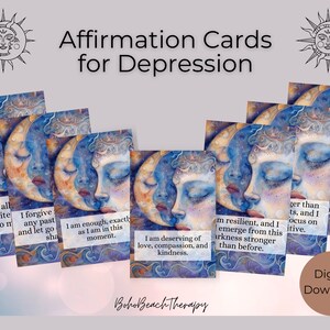 Affermazioni positive stampabili per la depressione, Carte di affermazione digitale, Affermazioni quotidiane, Strumenti di auto-aiuto, Depressione, Strumenti terapeutici