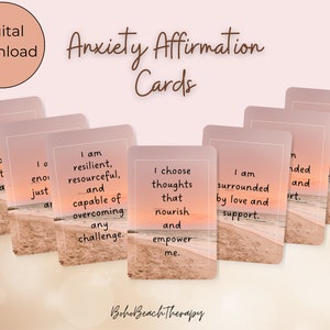 Tarjetas de afirmación positiva imprimibles para aliviar la ansiedad, tarjetas de afirmación digitales, herramientas de cuidado personal diario, herramientas de terapia, ejercicio de conexión a tierra
