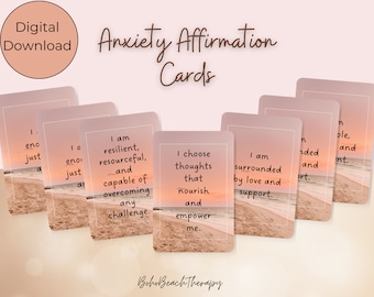 Druckbare positive Affirmationskarten zur Angstlinderung, digitale Affirmationskarten, tägliche Selbstfürsorge-Tools, Therapie-Tools, Erdungsübungen