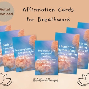 Affermazioni stampabili sulla respirazione, affermazioni positive, schede digitali di affermazione, strumenti per la meditazione, autoaiuto quotidiano, crescita personale