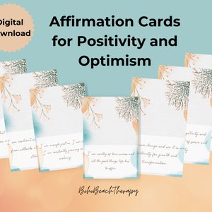 Affirmations de positivité et d'optimisme imprimables, affirmations positives numériques, affirmations du jour, pensées positives, outils de thérapie, état d'esprit