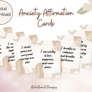 Tarjetas de afirmación positiva imprimibles Boho para aliviar la ansiedad, tarjetas de ansiedad, tarjetas de cuidado personal, tarjetas de afirmación digitales, tarjetas de cuidado personal