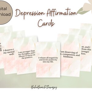 Tarjetas de afirmación positiva para la depresión, tarjetas de autocuidado, baraja de cartas de afirmación de depresión, pensamiento positivo, herramientas de terapia, regulación