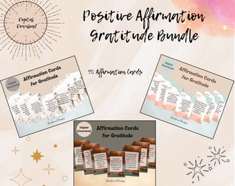 Daily Affirmations for Gratitude, Therapist Bundle, Digital Affirmation Cards, Daily Gratitude, Positive Thoughts, Mindfulness, Self-help