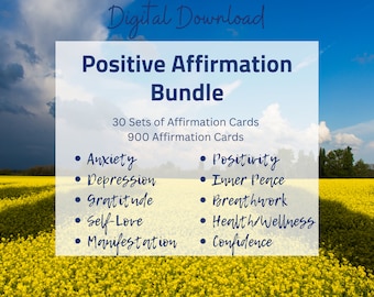 Printable Positive Affirmation Bundle, Daily Affirmations, Digital Affirmations, Therapist Bundle, Anxiety, Depression, Self-Love, Gratitude