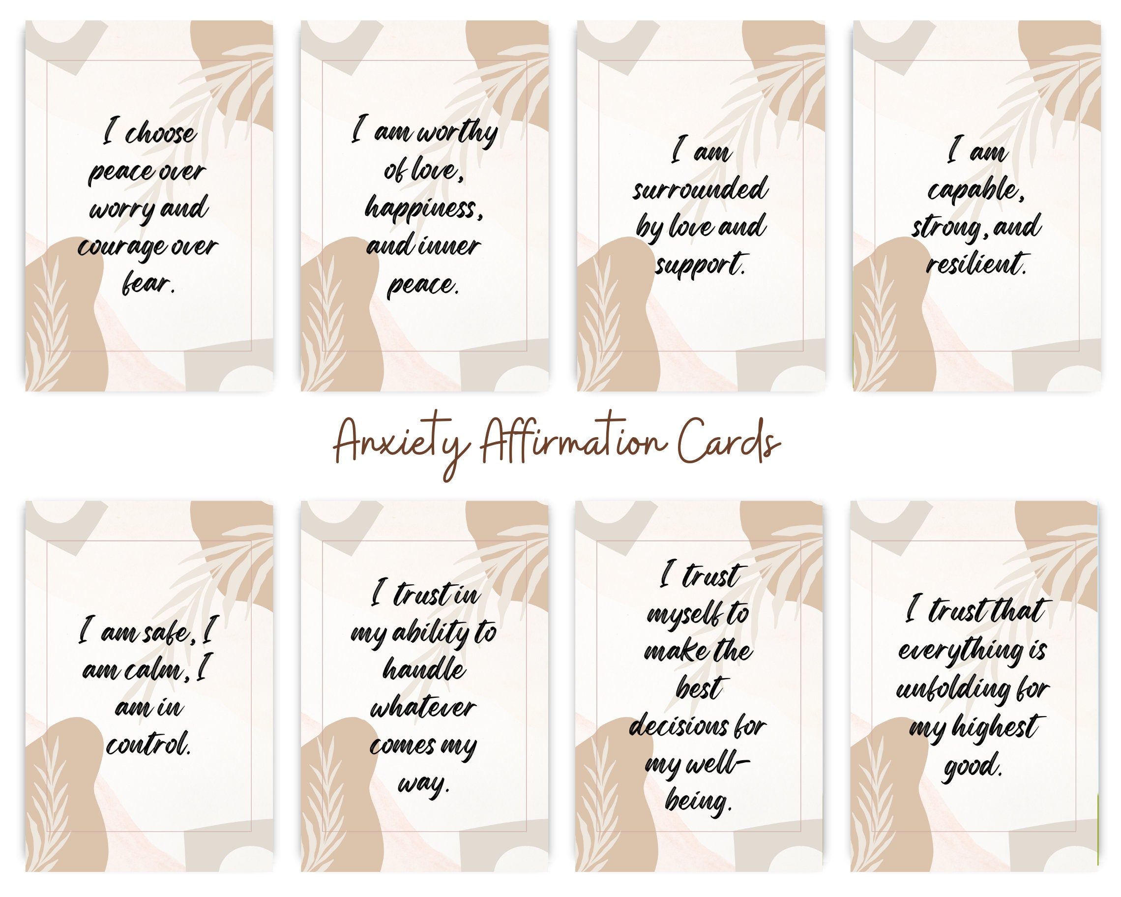 Boho Printable Positive Affirmation Cards for Anxiety Relief, Anxiety ...