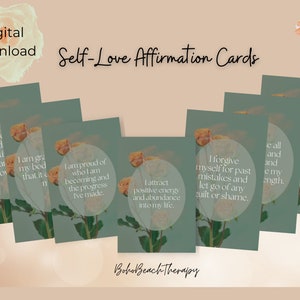 Tarjetas imprimibles de afirmación de amor propio, Afirmaciones positivas, Tarjetas digitales, Herramientas de autoestima, Autoayuda, Herramientas de terapia, Alivio de la depresión