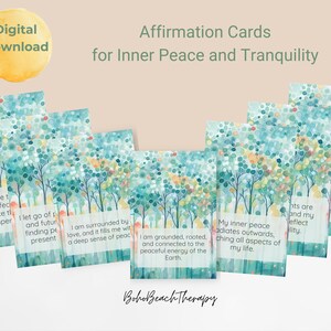 Druckbare positive Affirmationskarten für inneren Frieden und Ruhe, digitale positive Affirmationskarten, positives Denken, Selbstfürsorgekarten