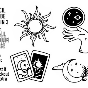 Pochoirs préfabriqués, prêts à l'emploi, préimprimés, tatouage à la main ou à la machine. Professionnel, qualité studio. Sorcière, wicca, païen, cartes de tarot