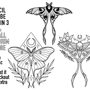 Stencil prefabbricati, pronti all'uso, prestampati, per tatuaggi o macchinette. Professionale, grado da studio. Falena, falena del teschio della morte