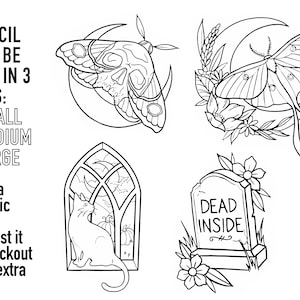 Pre-Made Stencils, Ready to Use, Pre Printed, Handpoke Tattoo or Machine. Professional, Studio Grade. Moth, moon