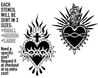 Pre-Made Stencils, Ready to Use, Pre Printed, Handpoke Tattoo or Machine. Professional, Studio Grade. Sacred heart