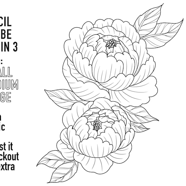 Pre-Made Stencils, Ready to Use, Pre Printed, Handpoke Tattoo or Machine. Professional, Studio Grade. Flowers, Peony