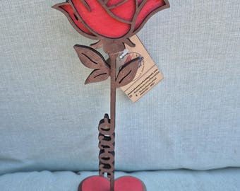 Wooden Sign Sculpture Love Rose