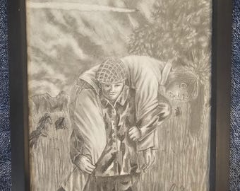 Soldier Carry Man Pencil Drawing