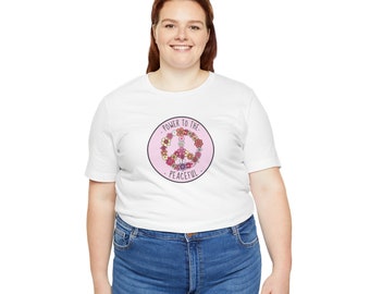 T-Shirt "Power to the Peaceful" Peace Flowers Sign Design Tee Shirt Unisex