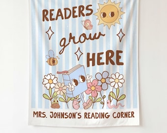 Readers Grow Here Classroom Banner, Reading Corner Decor, Classroom Library Poster, Literacy Wall Art, Teacher Gift (26400)