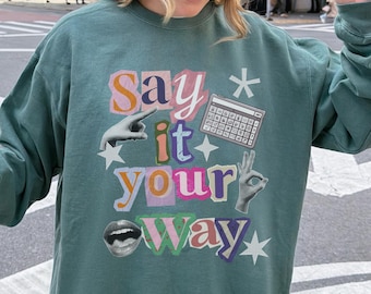 Speech Therapy Comfort Colors Sweatshirt, SLP Crewneck, Language Pathologist Sweater, AAC Inclusive Neurodiversity Therapist Gift (26766)