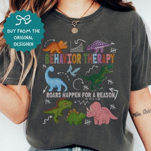 Retro ABA Behavior Therapy Comfort Colors Tshirt, Cute Chalk Dinosaur Shirt for Behavior Analyst, BCBA, RBT, Sped Teacher Graduation Gift