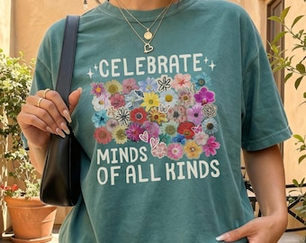 Celebrate Minds of All Kinds Comfort Colors Tshirt, Wildflower Neurodiversity Long Sleeve Tee, ADHD Autism Awareness (26763)