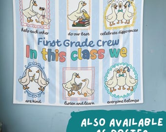 Póster o tapiz de pared personalizado para el aula de primer grado, Decoración para el aula "En esta clase...", Arte de pared para maestros de primaria, Regreso a clases (26353)