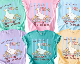 Camiseta personalizada para maestras de preescolar con colores cómodos, camiseta de manga larga con estampado floral de Silly Goose, camiseta de cuello redondo para la vuelta al cole (26381)