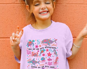 Comfort Colors Neurodiversity Kids Tshirt, Retro Autism Awareness Tee for Children, Sea Animal Autism Pride Shirt, Autism Acceptance Gift