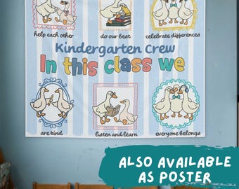 Póster o tapiz de pared personalizado para aula de jardín de infantes, decoración para el aula "En esta clase...", arte de pared para maestros de primaria, regreso a clases (26352)
