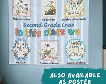 Póster o tapiz de pared personalizado para el aula de segundo grado, Decoración para el aula "En esta clase...", Arte de pared para maestros de primaria, Regreso a clases (26354)