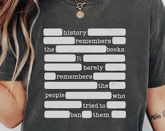 Banned Books Comfort Colors T-Shirt, Librarian Redacted Text Long Sleeve Tee, English Teacher Book Bag Appreciation Gift (26544)