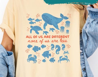Autism Inclusion Comfort Colors T-Shirt, All of Us Are Different Neurodivergent Shirt, Ocean Lover Special Education Teacher Tee (SJA26173)