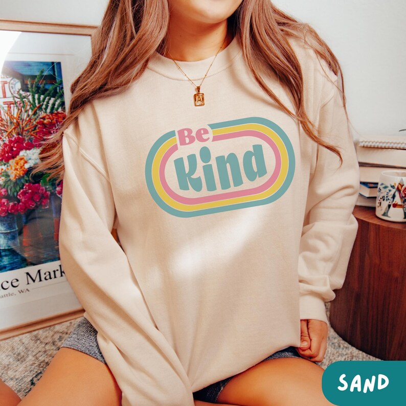Retro Be Kind Mental Health Tshirt, Comfort Colors Neurodiversity Shirt, Sweatshirt Gift for Teacher, Autism Advocate, Inclusion Sweater Sand
